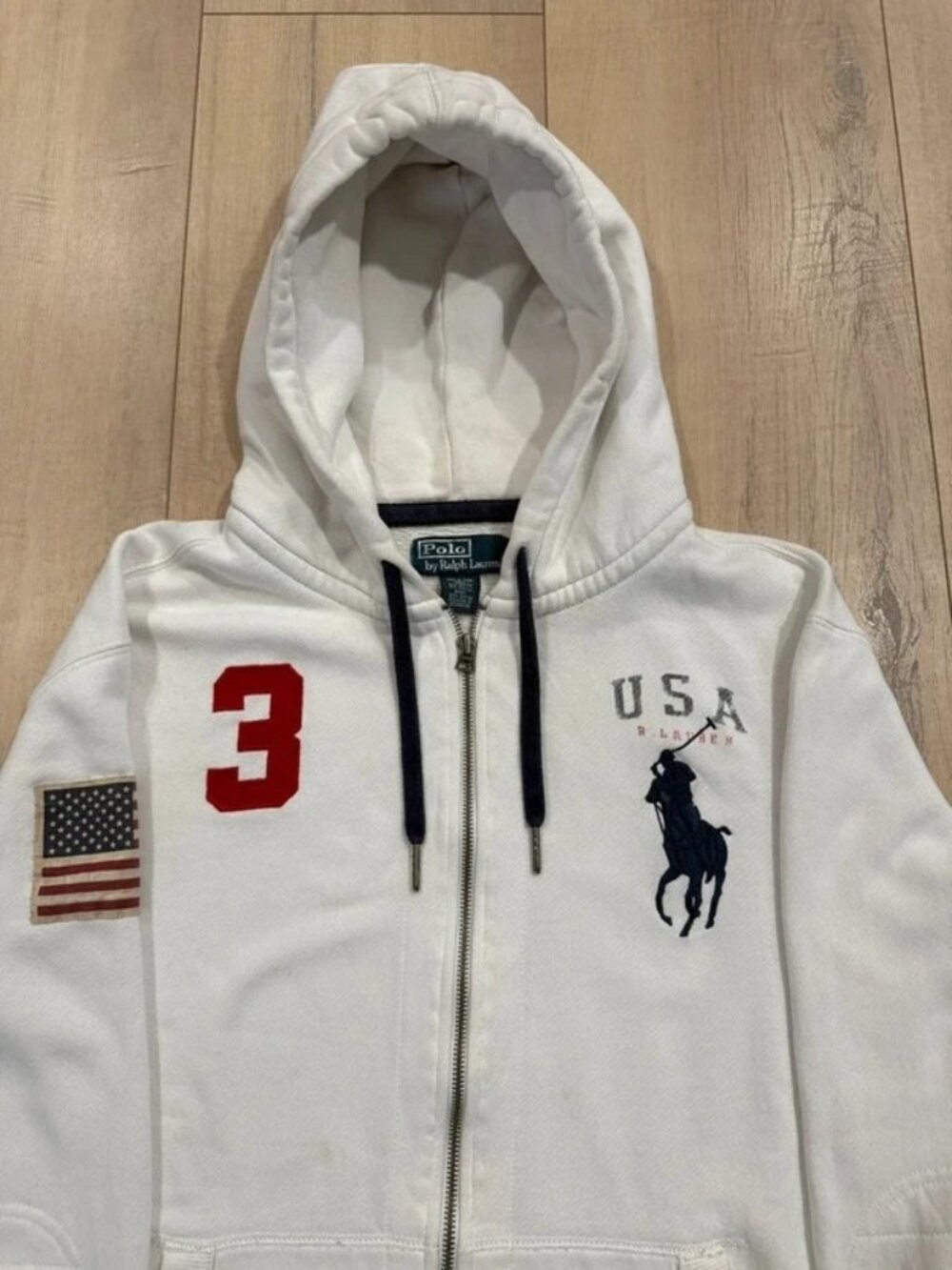Polo Ralph Lauren Vintage USA Big Pony Zip-Up Hoodie White — Men’s L